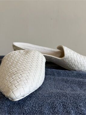 MIA White Woven Leather Mules